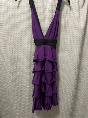 bebe Purple Tiered Ruffle Dress with Black Waist
